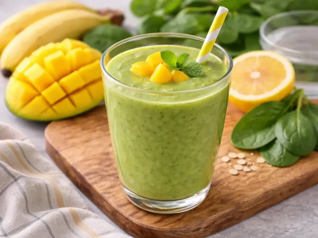 Batido verde con mango, espinacas y limón
